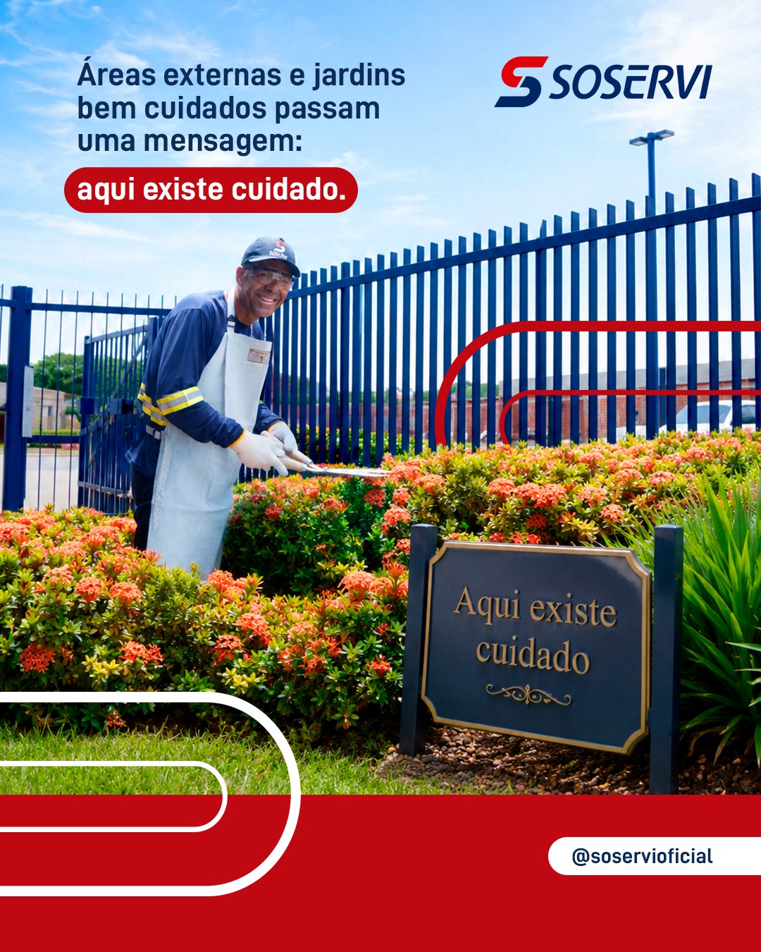 Antes mesmo de alguém entrar na sua empresa, a área externa já transmite uma mensagem.

Um jardim bem cuidado, uma entrada limpa e um espaço organizado mostram atenção, zelo e profissionalismo. Já o contrário pode passar a sensação de abandono, mesmo quando a operação lá dentro funciona bem.

Na Soservi, a jardinagem também faz parte da excelência: cuidar dos espaços externos para valorizar a experiência de quem chega, circula e convive com a sua empresa.

Pensou em Soservi, pensou em excelência.

#Soservi #SoserviTerceirização #Soservi53Anos