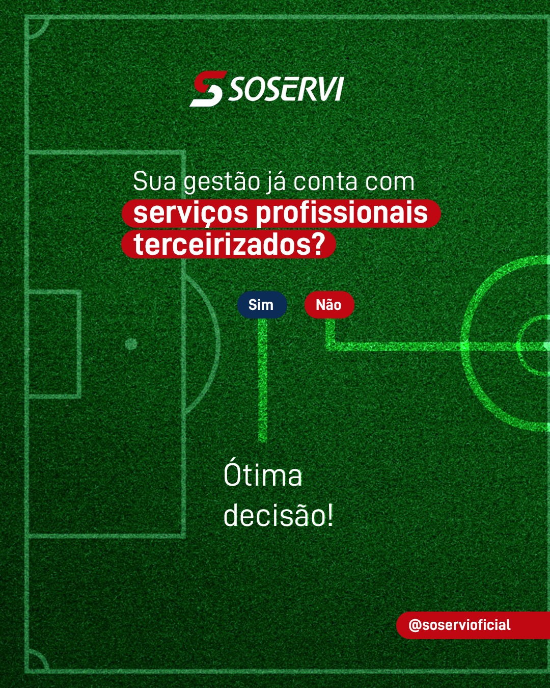 A sua empresa pode estar a uma decisão de ganhar mais eficiência, segurança e tranquilidade na gestão.

Se você ainda não conta com uma equipe terceirizada especializada, este é o momento de conhecer a Soservi. Há mais de 50 anos, ajudamos empresas de diversos segmentos a otimizar processos e alcançar melhores resultados. Vamos conversar?

Pensou em Soservi, pensou em excelência.

#Soservi #SoserviTerceirização #Soservi53Anos