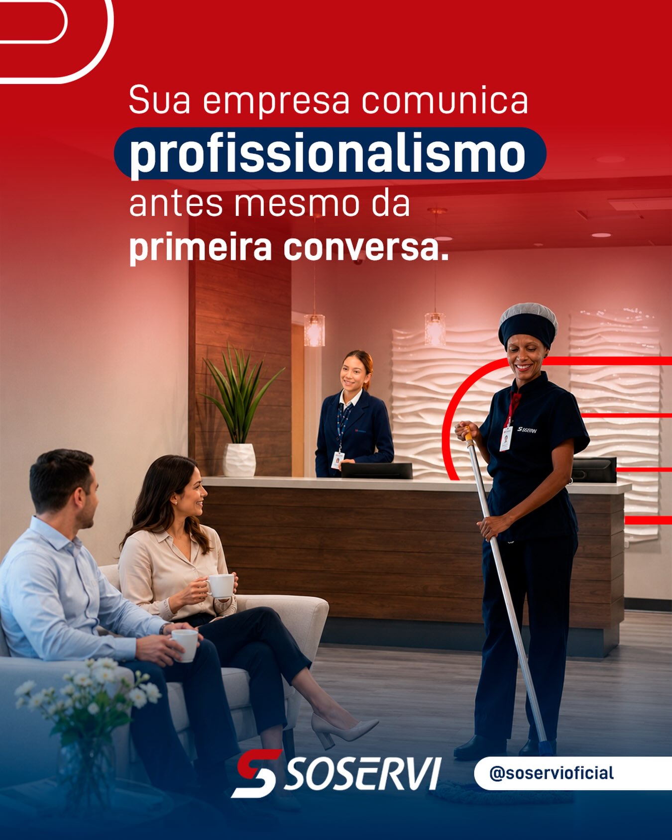 A experiência de um cliente começa muito antes da reunião.

Ela é construída na recepção, na organização dos espaços, na limpeza, na cordialidade do atendimento e em todos os detalhes que demonstram profissionalismo.

Cada serviço de Facilities contribui para essa percepção. 

Quando limpeza, recepção, copa, manutenção e organização trabalham em sintonia, sua empresa transmite confiança antes mesmo da primeira conversa.

Porque a imagem da sua empresa também é construída pela operação.

Pensou em Soservi, pensou em excelência.

#Soservi_ #SoserviTerceirização _#Soservi53Anos