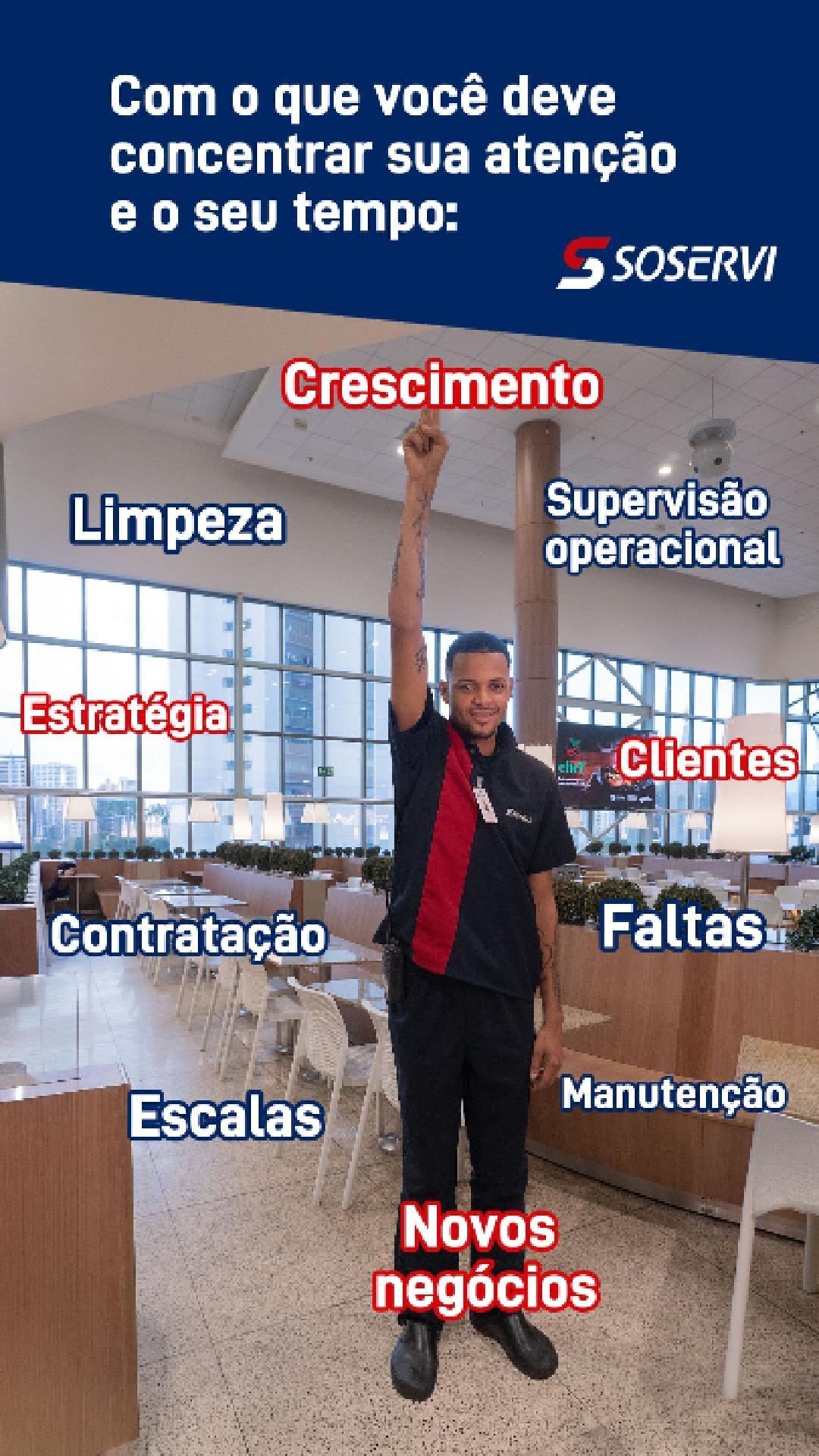Empresas crescem quando seus líderes conseguem dedicar tempo ao que realmente impulsiona o negócio.

Quanto menos energia é consumida por tarefas operacionais, mais espaço existe para estratégia e crescimento.

É exatamente isso que a terceirização proporciona, afinal, delegar também é uma decisão de gestão.

Pensou em Soservi, pensou em excelência.

#Soservi #SoserviTerceirização #Soservi53Anos